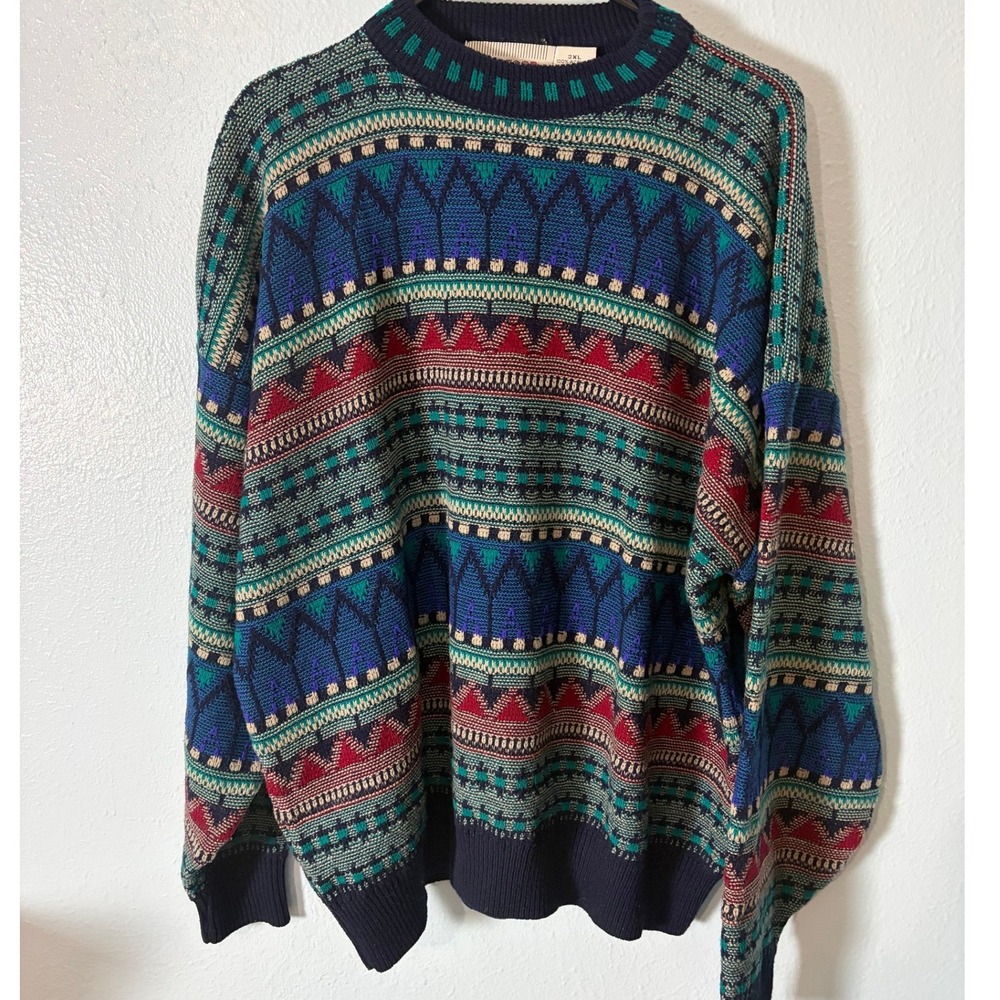 McGregor Vintage Mens 3XL Geometric Fair Isle Knit Crewneck Sweater Multi-Color